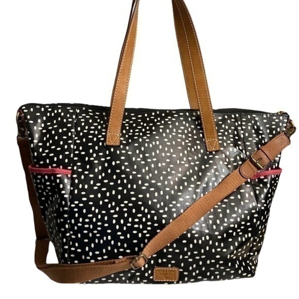 Fossil black and white overside weekend bag tote